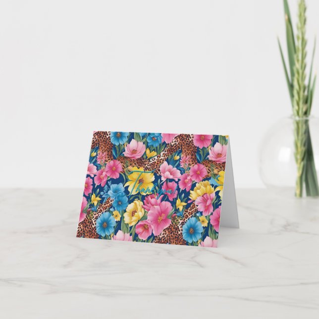 Tarjeta De Agradecimiento Floral, impresión animal Gracias Cartas (Anverso)