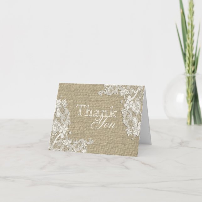 Tarjeta De Agradecimiento Floral Lace Design and Burlap Thank You (Anverso)