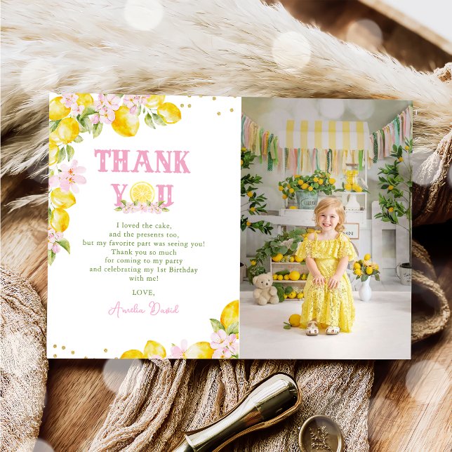 Tarjeta De Agradecimiento  Floral Lemon Birthday Photo (Subido por el creador)