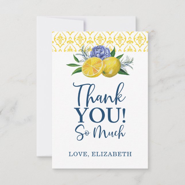 Tarjeta De Agradecimiento Floral Lemon Bridal Shower Gracias (Anverso)