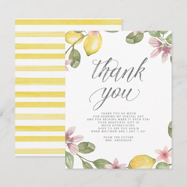 Tarjeta De Agradecimiento Floral Lemon Wreath Bridal Shower (Anverso / Reverso)