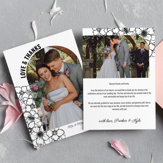 Tarjeta De Agradecimiento Floral Line Art Arch Boda Foto Amor y Gracias (Subido por el creador)