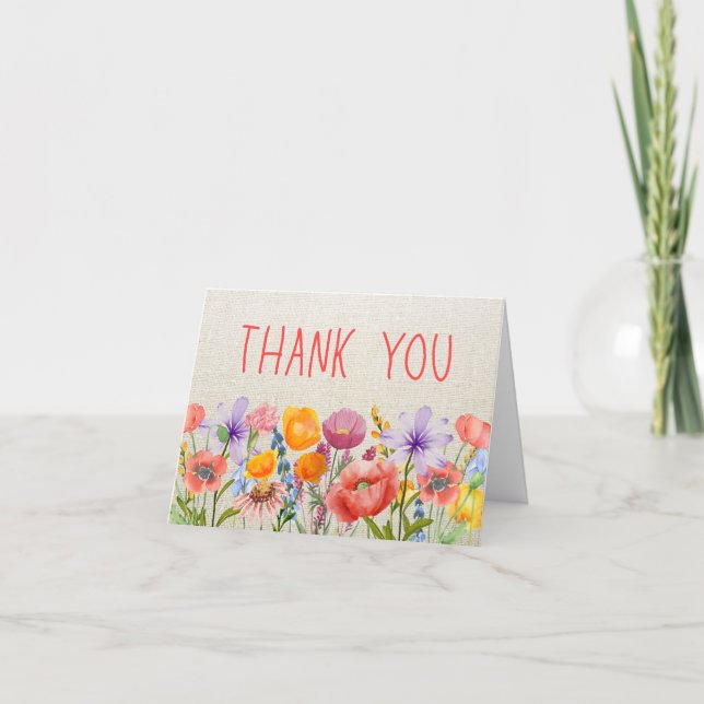 Tarjeta De Agradecimiento Floral Linen Thanks - Warm Inside Message (Anverso)