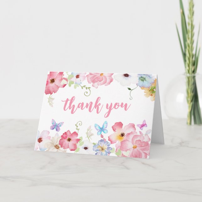 Tarjeta De Agradecimiento Floral Little Butterfly Baby Shower (Anverso)