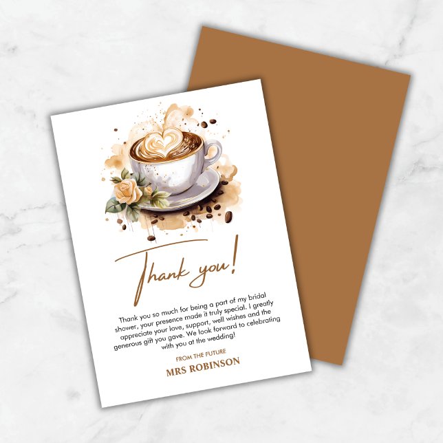 Tarjeta De Agradecimiento Floral Love is Brewing Brown Coffee Bridal Shower (Floral Love is Brewing Brown Coffee Bridal Shower Thank You Card )