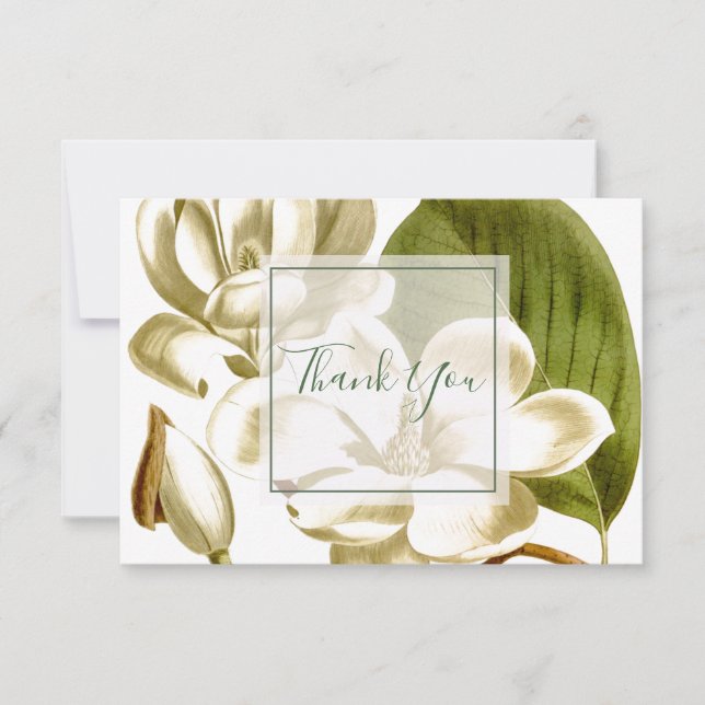Tarjeta De Agradecimiento Floral magnoliana blanca (Anverso)