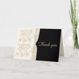 Tarjeta de agradecimiento floral marfil y negro al