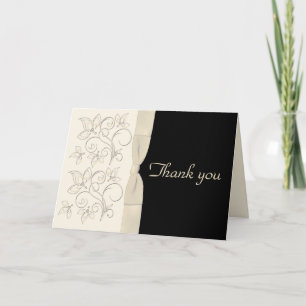 Tarjeta de agradecimiento floral marfil y negro al