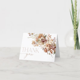 Tarjeta de agradecimiento floral marrón otoño boho