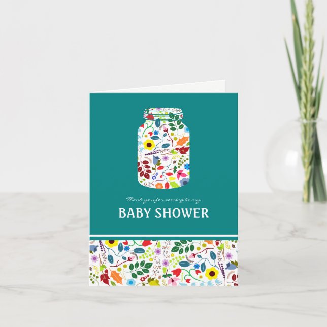 Tarjeta De Agradecimiento Floral Mason Jar Baby Shower Gracias (Anverso)