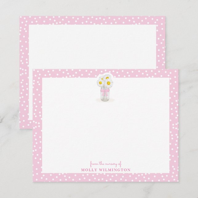 Tarjeta De Agradecimiento Floral Mason Jar Chica Bow Rosa Stationery (Anverso / Reverso)