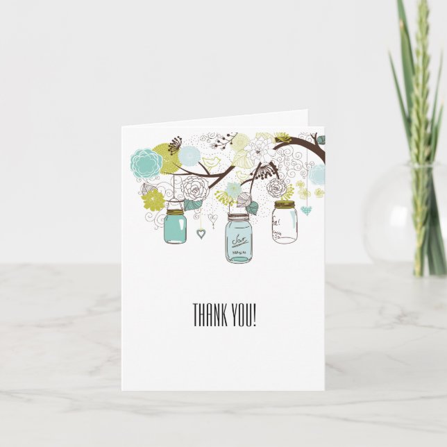 Tarjeta De Agradecimiento Floral Mason Jars Gracias (Anverso)
