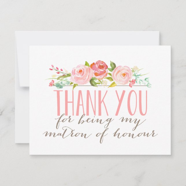 Tarjeta De Agradecimiento Floral Matrón De Honor Gracias (Anverso)