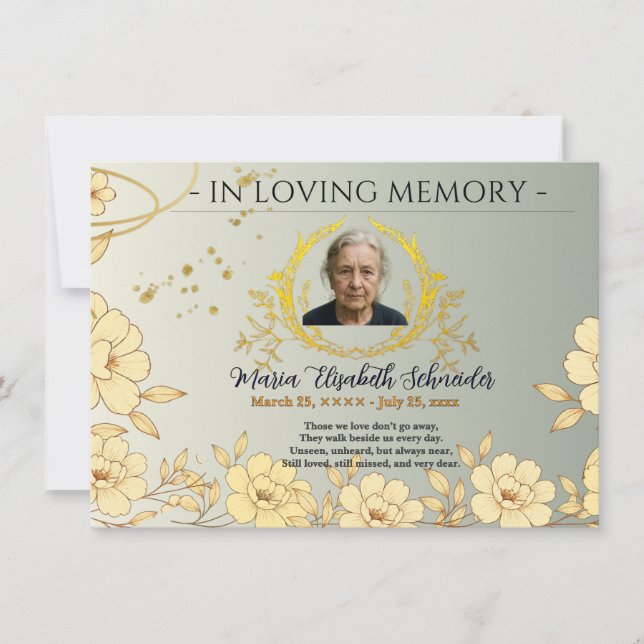 Tarjeta De Agradecimiento Floral Memorial Card - Sympathy keepsake  (Anverso)