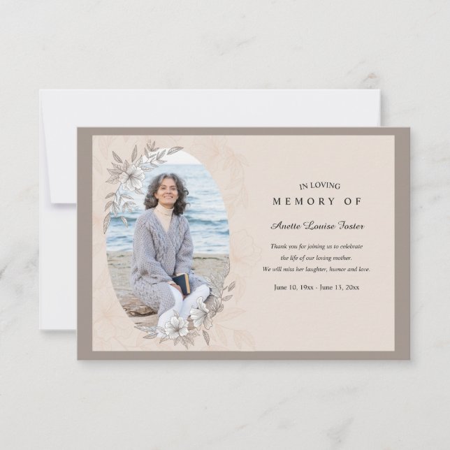 Tarjeta De Agradecimiento Floral Memorial Photo Card (Anverso)