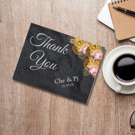 Tarjeta de agradecimiento floral Minimalista negra