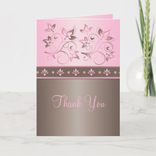 Tarjeta de agradecimiento floral mocha y rosa