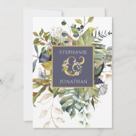 Tarjeta De Agradecimiento Floral moderna |Azul y verde con Ampersand Boda