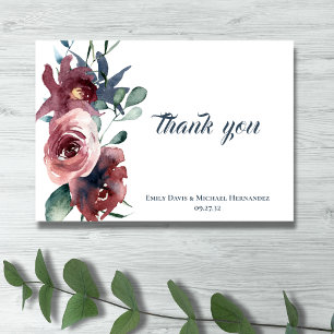 Tarjeta De Agradecimiento Floral Moderno Burgundy Azul Marino Rosado Melocot