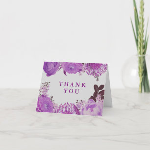 Tarjeta de agradecimiento floral morada de peluche