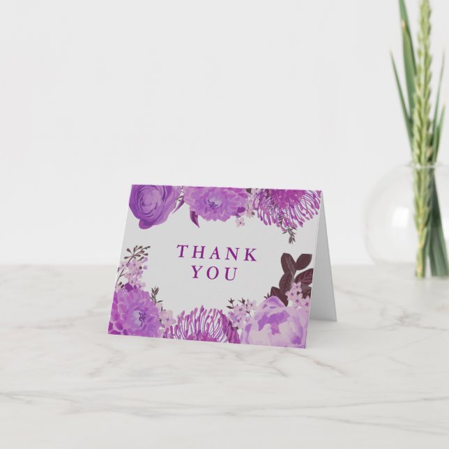 Tarjeta de agradecimiento floral morada de peluche (Anverso)
