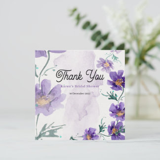 Tarjeta de agradecimiento floral morada elegante