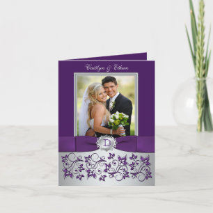 Tarjeta de agradecimiento floral Morado Monograma,