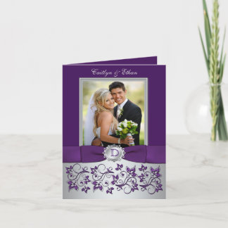 Tarjeta de agradecimiento floral Morado Monograma,