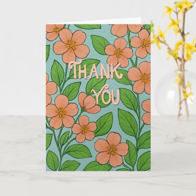 Tarjeta de agradecimiento floral naranja con letra (flor amarilla)