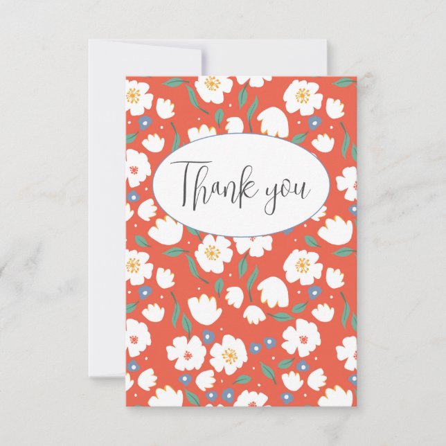 Tarjeta de agradecimiento floral naranja plana (Anverso)