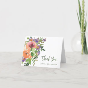 Tarjeta De Agradecimiento Floral Naranja Purpura Doblado para Boda Personali