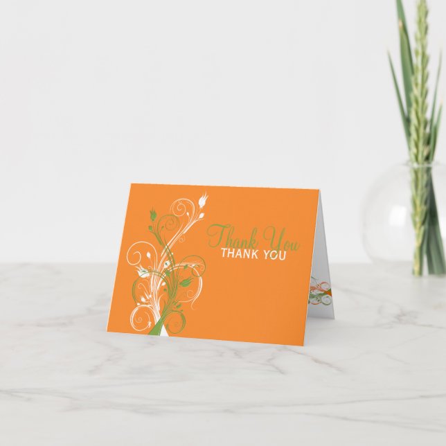 Tarjeta de agradecimiento floral naranja verde bla (Anverso)