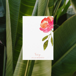 Tarjeta De Agradecimiento Floral Naranja y rosa en blanco Gracias