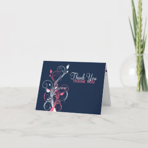 Tarjeta de agradecimiento floral Navy, rosa, blanc