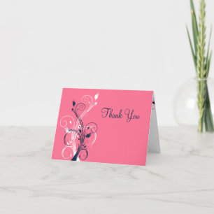 Tarjeta de agradecimiento floral Navy, rosa, blanc