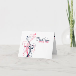 Tarjeta de agradecimiento floral Navy, rosa, blanc