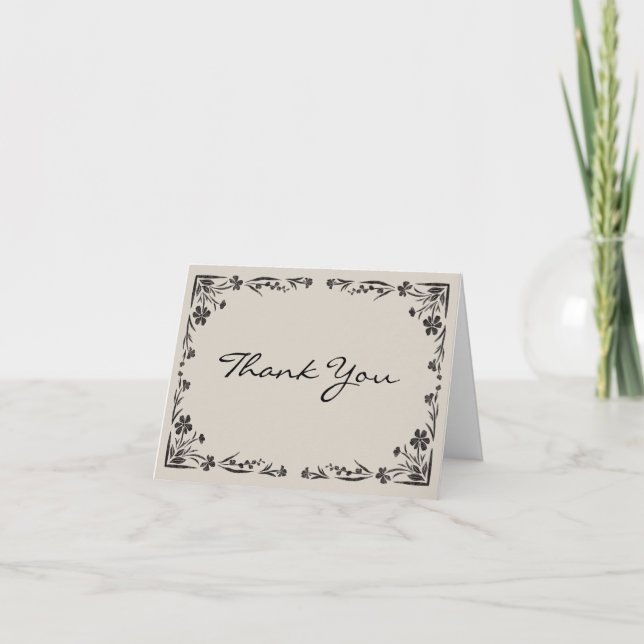 Tarjeta de agradecimiento floral negra con mensaje (Anverso)