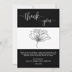 Tarjeta de agradecimiento floral negra memorial fú