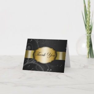 Tarjeta De Agradecimiento Floral negra y dorada