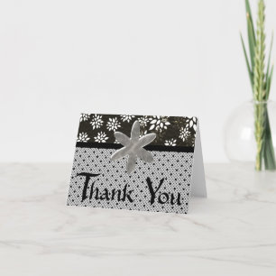 Tarjeta De Agradecimiento Floral negra y punto de polka gracias