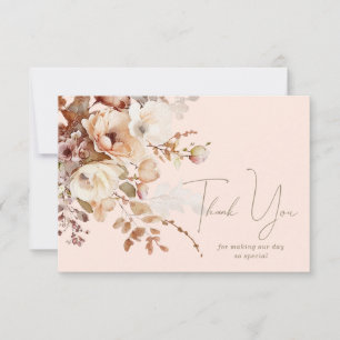 Tarjeta de agradecimiento floral neutra rosada