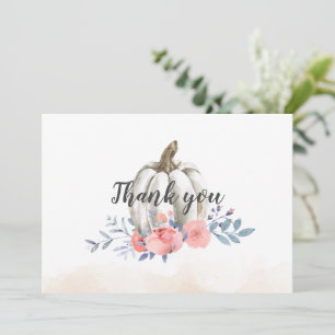 Tarjeta De Agradecimiento Floral Otoñal Acuarela Calabaza