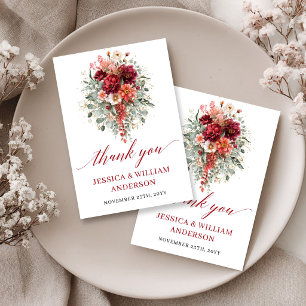 Tarjeta de agradecimiento floral otoñal marrón rús
