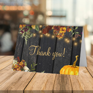 Tarjeta De Agradecimiento Floral otoño rústico oro guión madera granero