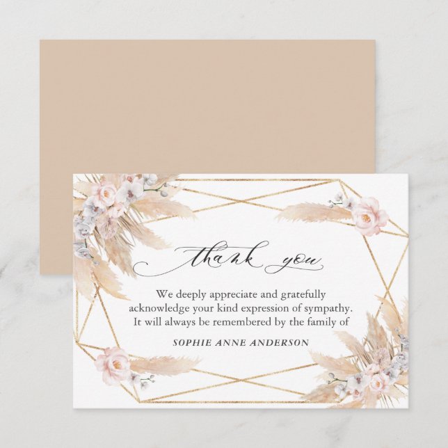 Tarjeta De Agradecimiento Floral Pampas Grass Celebración del Monumento a la (Anverso / Reverso)