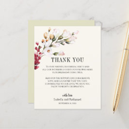 Tarjeta de agradecimiento floral para boda recepci