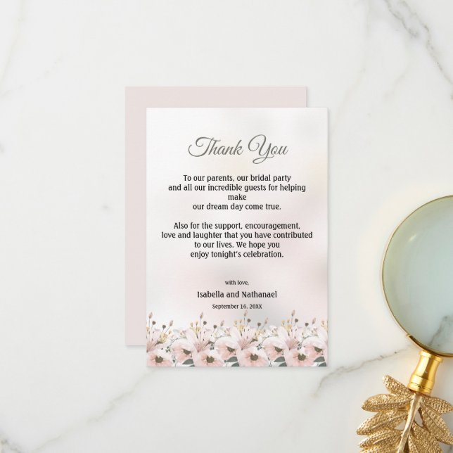 Tarjeta de agradecimiento floral para recepción de (Anverso/Reverso In Situ)