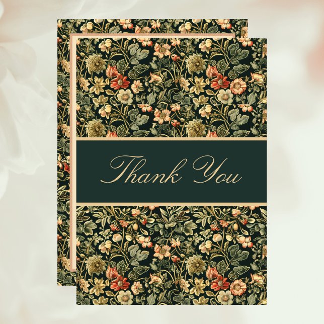 Tarjeta De Agradecimiento Floral Peach Green Cream William Morris Inspired  (Subido por el creador)