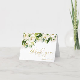Tarjeta De Agradecimiento Floral Personalizada Acuarela Blanca y Dorada