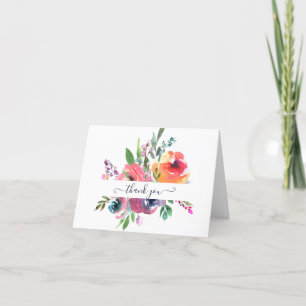 Tarjeta De Agradecimiento Floral personalizada con acuarela rosa y naranja t